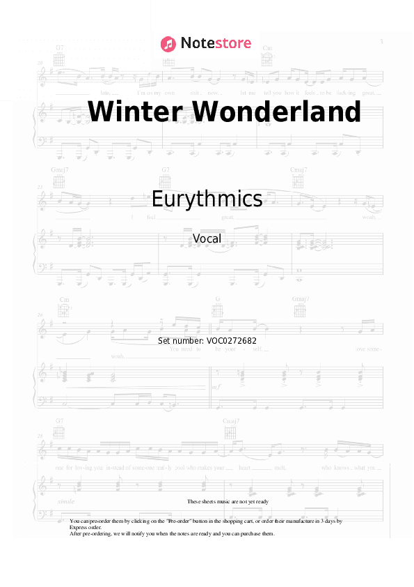 Winter Wonderland - Eurythmics Vocal Sheet Music - Vocal