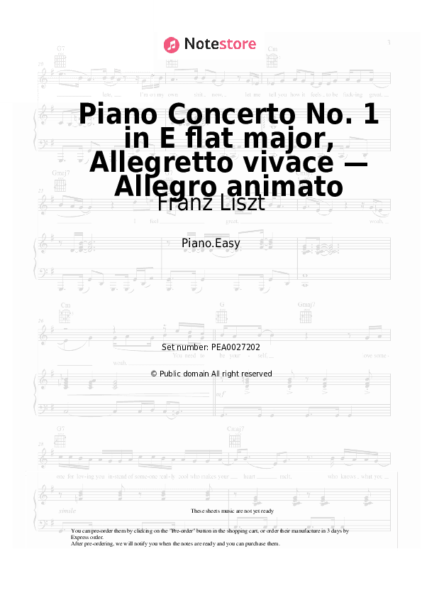 Piano Concerto No. 1 in E flat major, Allegretto vivace — Allegro animato - Franz Liszt Piano Sheet Music Easy - Piano.Easy