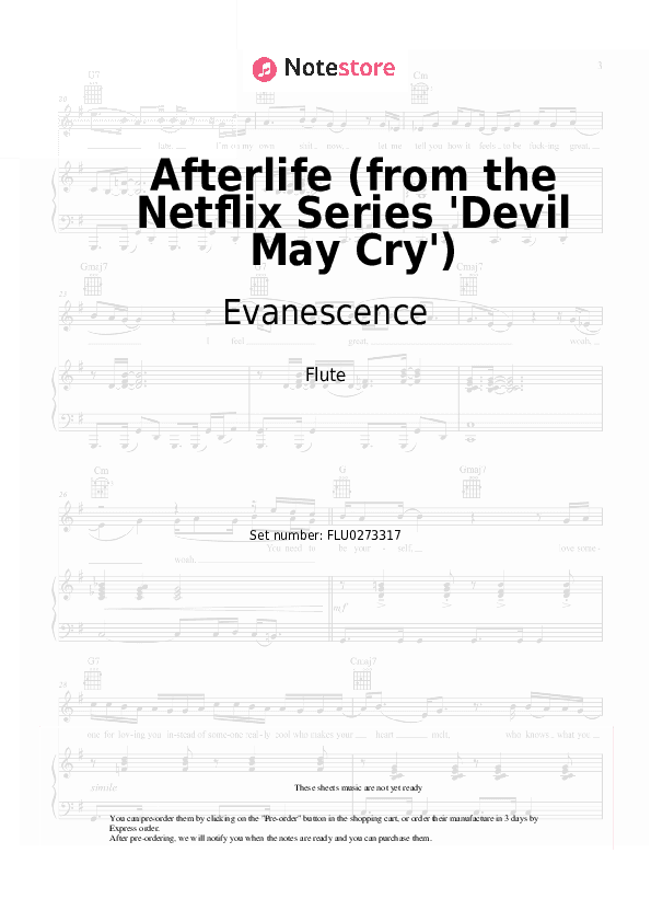 Afterlife (from the Netflix Series 'Devil May Cry') - Evanescence Flute Sheet Music - Flute