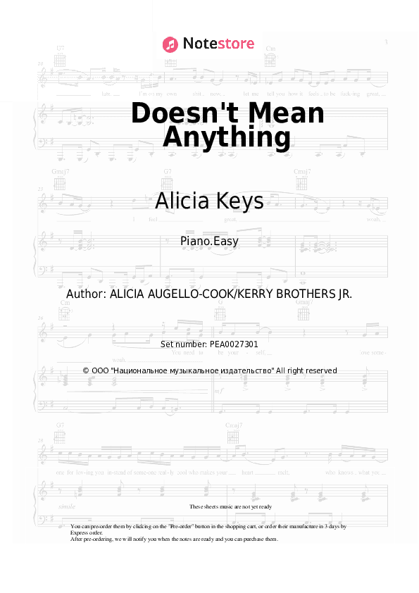 Doesn't Mean Anything - Alicia Keys Piano Sheet Music Easy - Piano.Easy