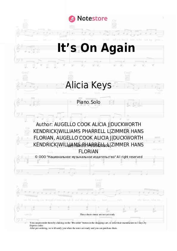 It’s On Again - Alicia Keys, Kendrick Lamar Piano Sheet Music - Piano.Solo