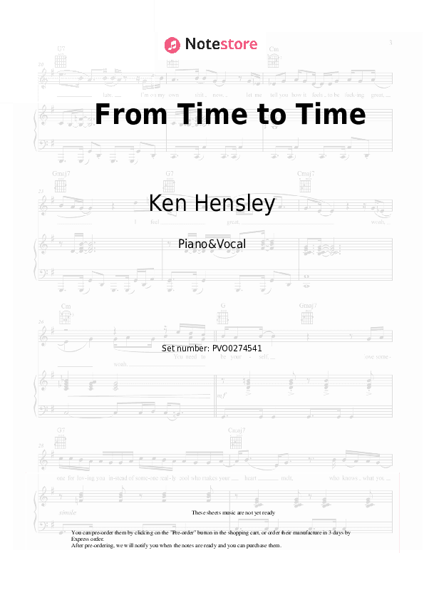 From Time to Time - Ken Hensley Piano Sheet Music with the Voice part - Piano&Vocal