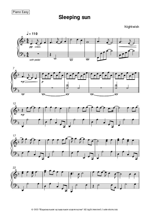 Sleeping sun - Nightwish Piano Sheet Music Easy - Piano.Easy