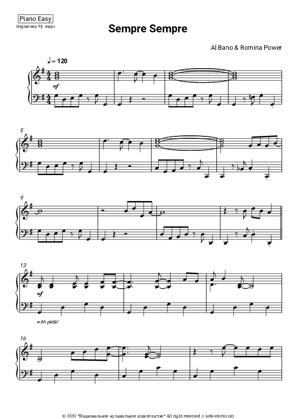 Sempre sempre (Siempre siempre) - Al Bano & Romina Power Piano Sheet Music Easy - Piano.Easy