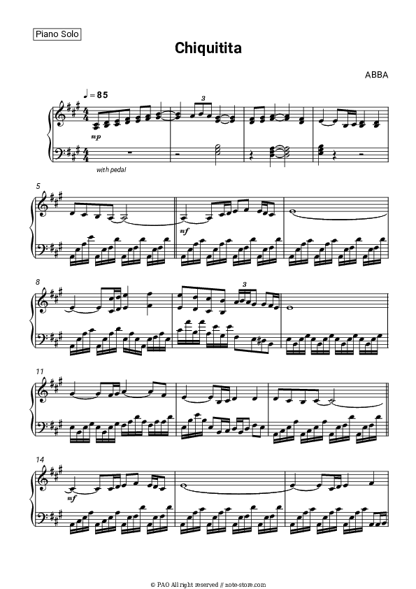 Chiquitita - ABBA Piano Sheet Music - Piano.Solo