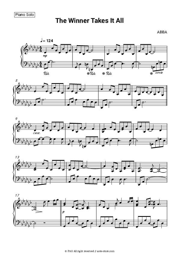 The Winner Takes It All - ABBA Piano Sheet Music - Piano.Solo