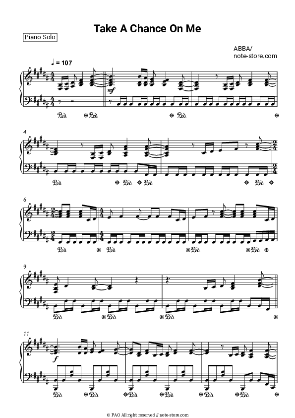 Take A Chance On Me - ABBA Piano Sheet Music - Piano.Solo