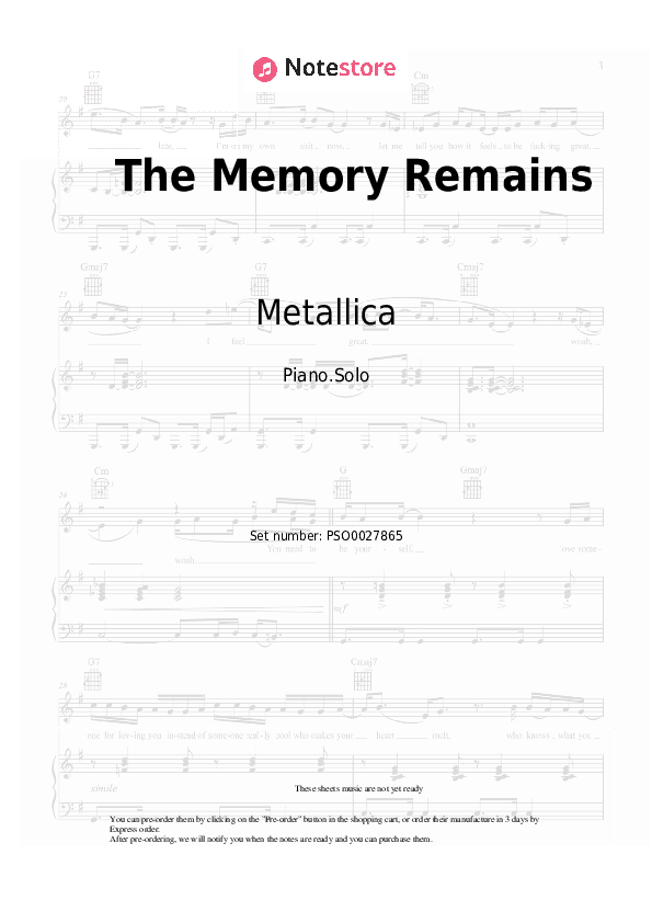 The Memory Remains - Metallica Piano Sheet Music - Piano.Solo
