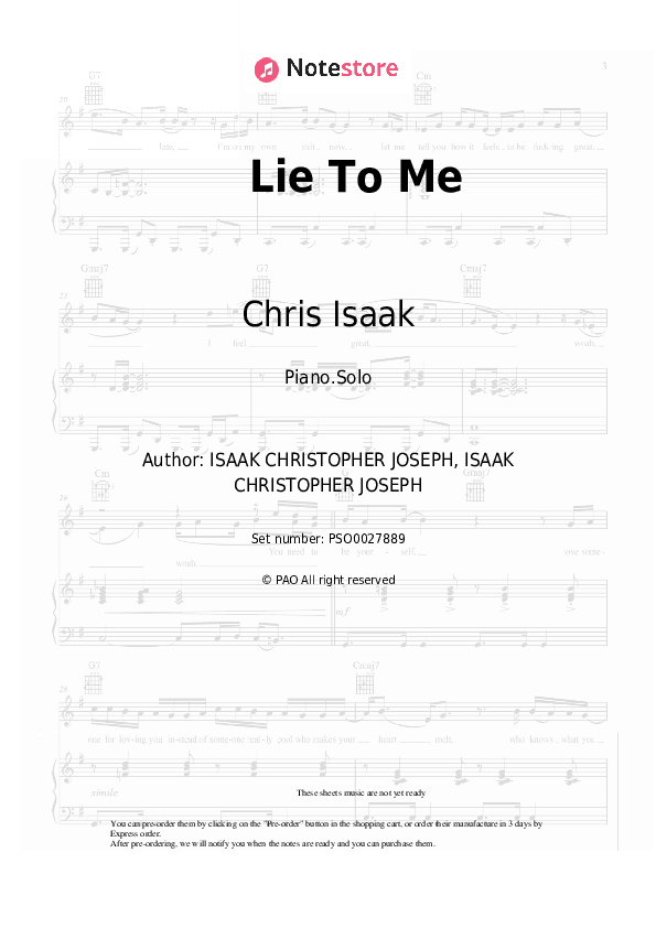 Lie To Me - Chris Isaak Piano Sheet Music - Piano.Solo
