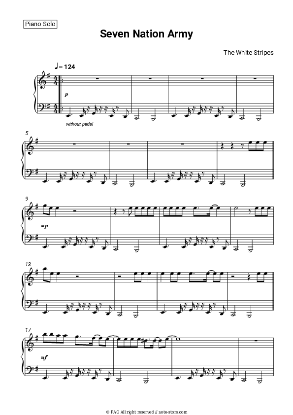 Seven Nation Army - The White Stripes Piano Sheet Music - Piano.Solo