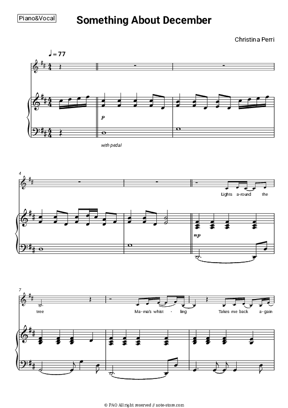 Something About December - Christina Perri Piano Sheet Music with the Voice part - Piano&Vocal