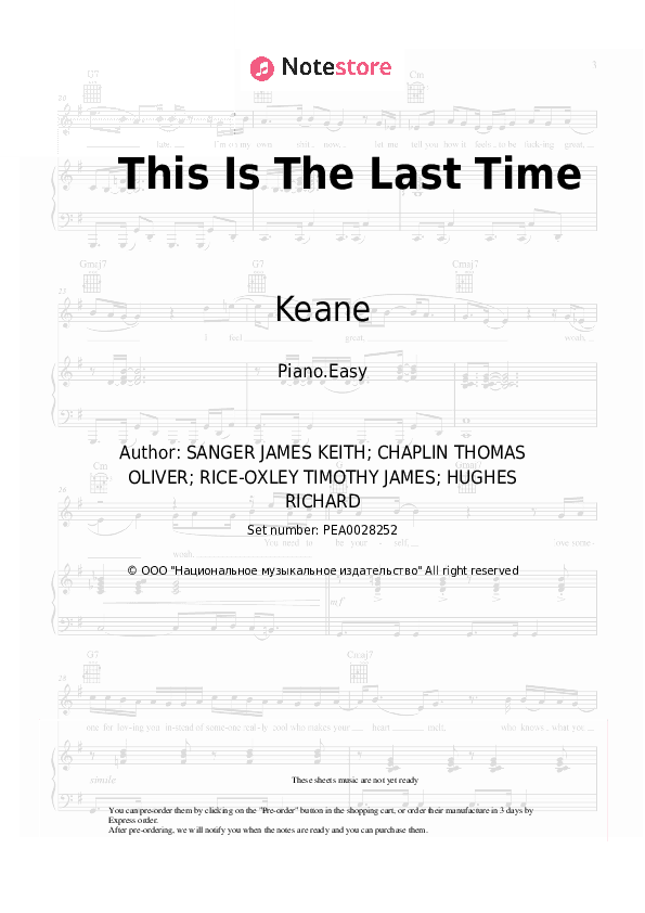 This Is The Last Time - Keane Piano Sheet Music Easy - Piano.Easy