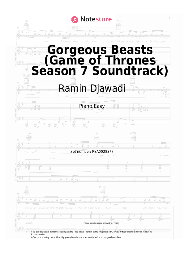 Gorgeous Beasts (Game of Thrones Season 7 Soundtrack) - Ramin Djawadi Piano Sheet Music Easy - Piano.Easy