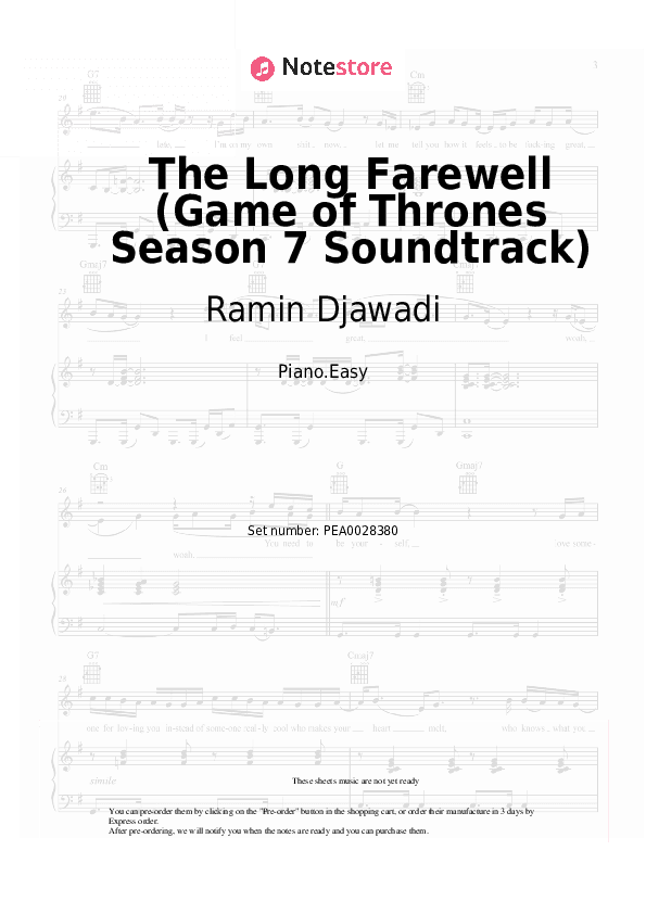 The Long Farewell (Game of Thrones Season 7 Soundtrack) - Ramin Djawadi Piano Sheet Music Easy - Piano.Easy