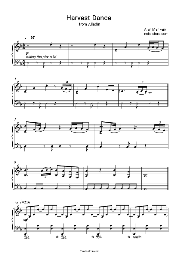 Harvest Dance (From Aladdin) - Alan Menken Piano Sheet Music - Piano.Solo