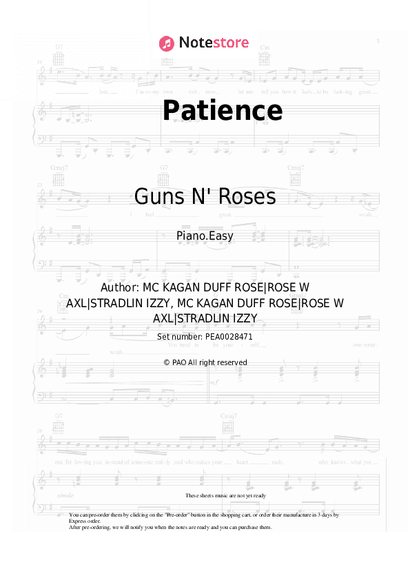 Patience - Guns N' Roses Piano Sheet Music Easy - Piano.Easy