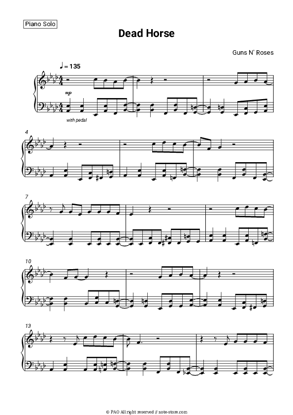 Dead Horse - Guns N' Roses Piano Sheet Music - Piano.Solo