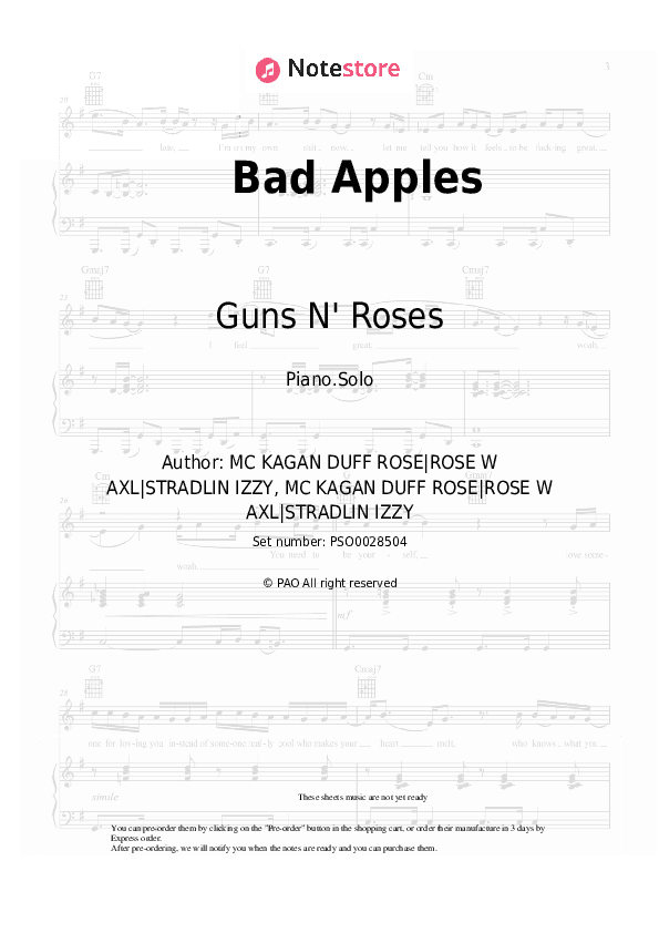 Bad Apples - Guns N' Roses Piano Sheet Music - Piano.Solo