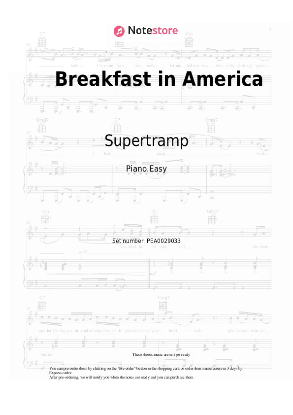 Breakfast in America - Supertramp Piano Sheet Music Easy - Piano.Easy