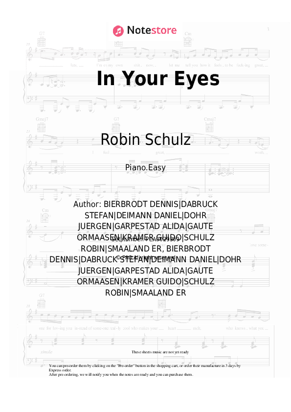 In Your Eyes - Robin Schulz, Alida Piano Sheet Music Easy - Piano.Easy