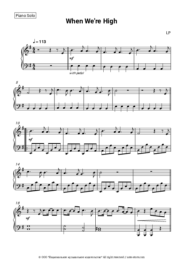 When We're High - LP Piano Sheet Music - Piano.Solo