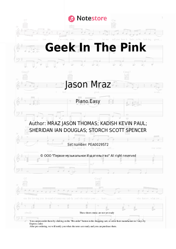 Geek In The Pink - Jason Mraz Piano Sheet Music Easy - Piano.Easy