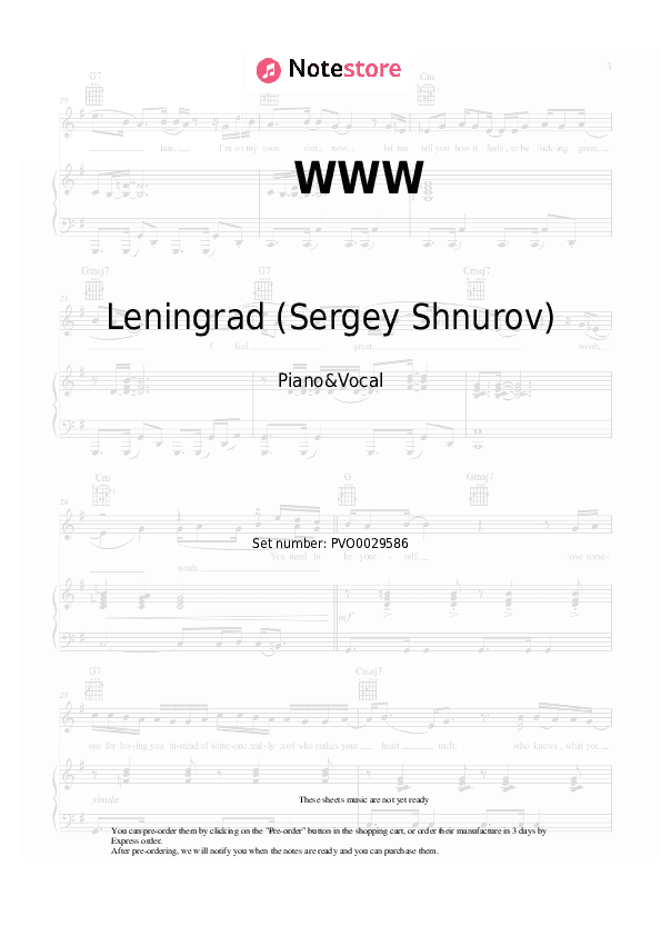 WWW - Leningrad (Sergey Shnurov) Piano Sheet Music with the Voice part - Piano&Vocal