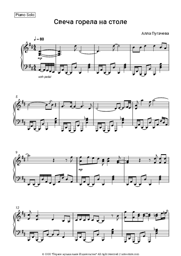 Свеча горела на столе - Alla Pugacheva Piano Sheet Music - Piano.Solo