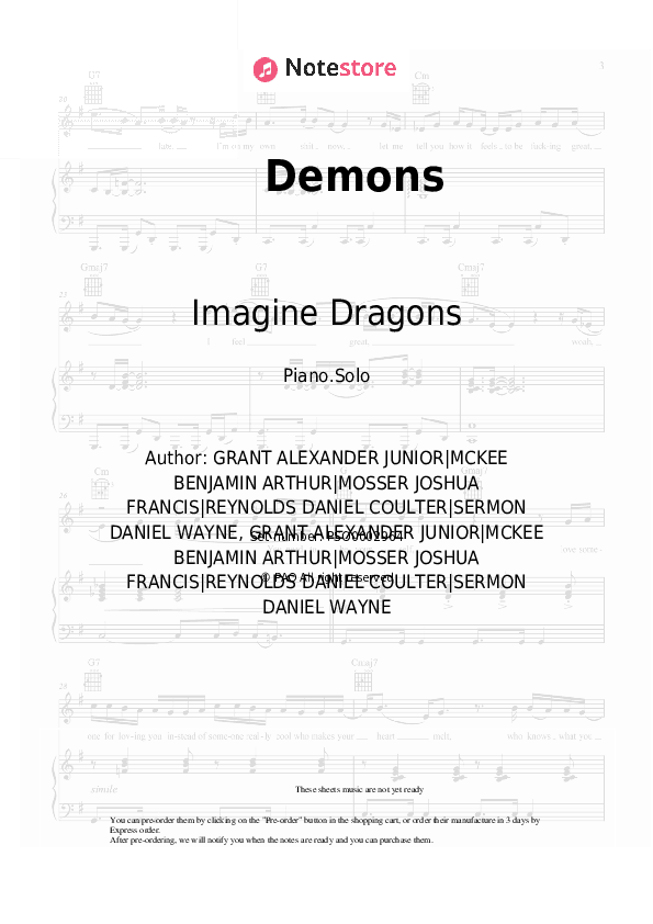 Demons - Imagine Dragons Piano Sheet Music - Piano.Solo