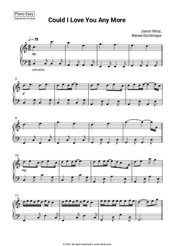 Could I Love You Any More - Jason Mraz, Renee Dominique Piano Sheet Music Easy - Piano.Easy