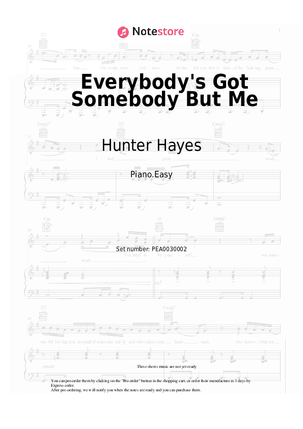Everybody's Got Somebody But Me - Hunter Hayes, Jason Mraz Piano Sheet Music Easy - Piano.Easy