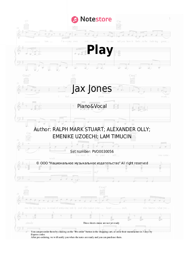 Play - Jax Jones, Years & Years Piano Sheet Music with the Voice part - Piano&Vocal