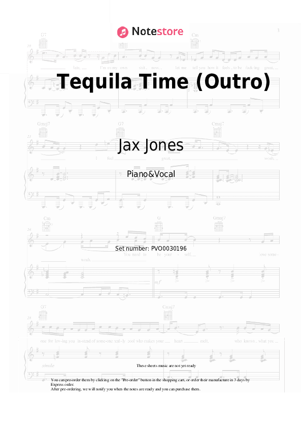 Tequila Time (Outro) - Jax Jones Piano Sheet Music with the Voice part - Piano&Vocal