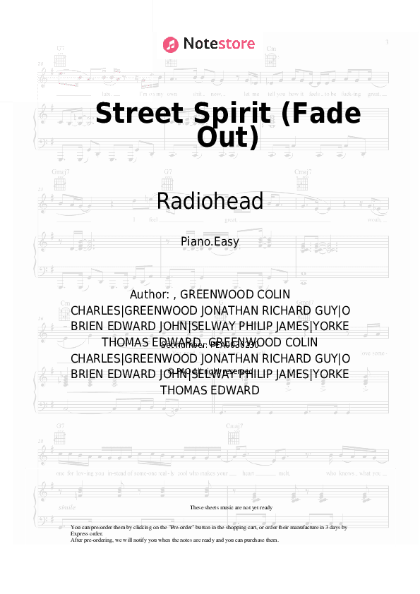 Street Spirit (Fade Out) - Radiohead Piano Sheet Music Easy - Piano.Easy