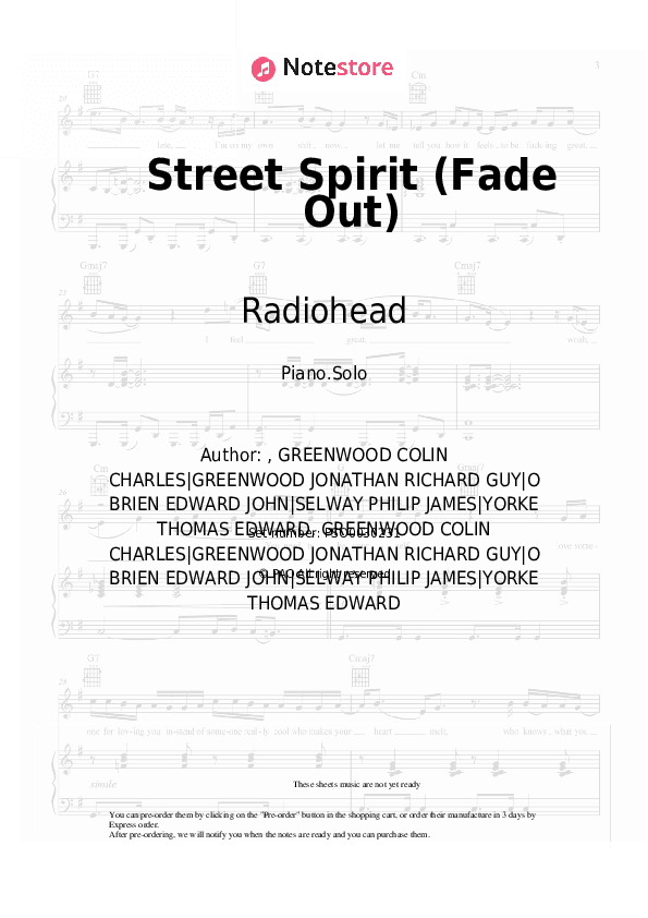 Street Spirit (Fade Out) - Radiohead Piano Sheet Music - Piano.Solo