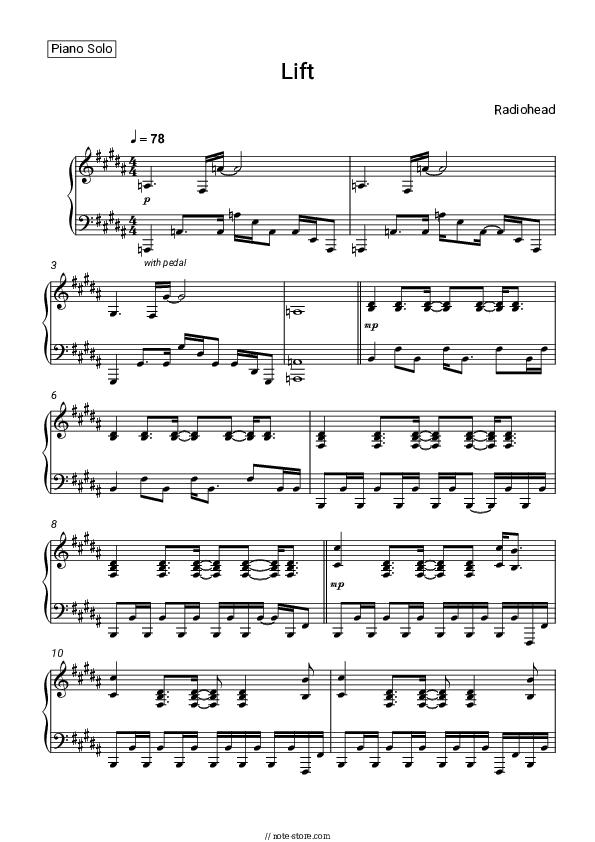 Lift - Radiohead Piano Sheet Music - Piano.Solo