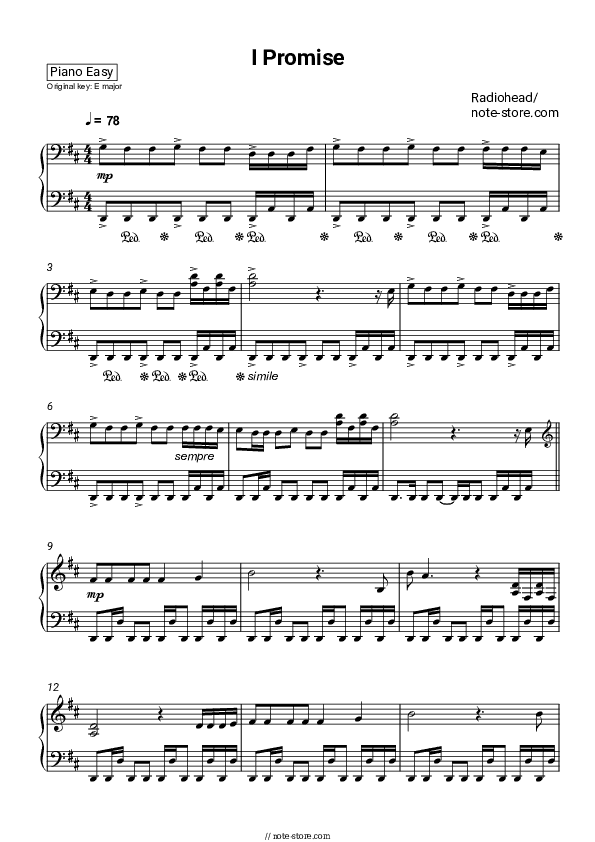I Promise - Radiohead Piano Sheet Music Easy - Piano.Easy