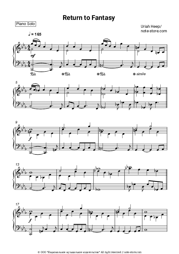 Return To Fantasy - Uriah Heep Piano Sheet Music - Piano.Solo