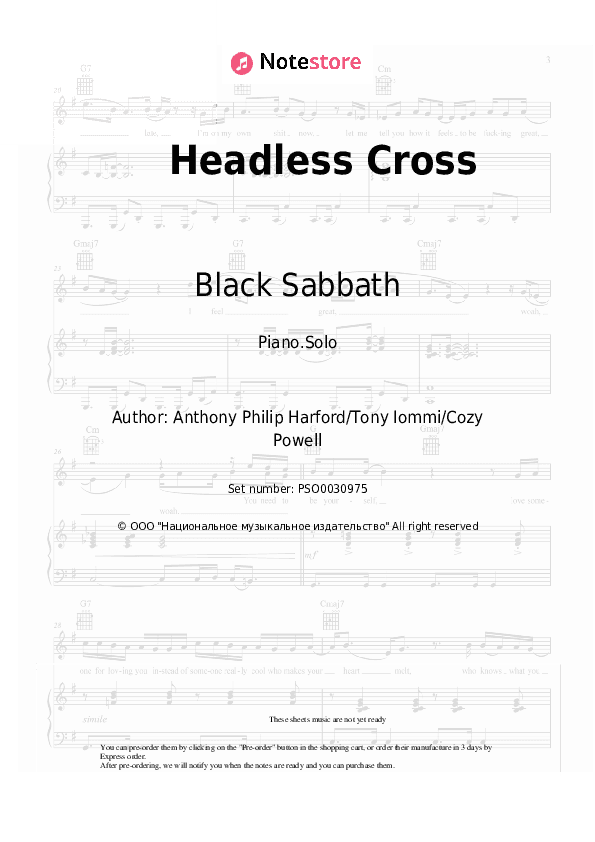 Headless Cross - Black Sabbath Piano Sheet Music - Piano.Solo