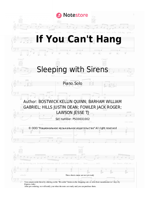 If You Can't Hang - Sleeping with Sirens Piano Sheet Music - Piano.Solo