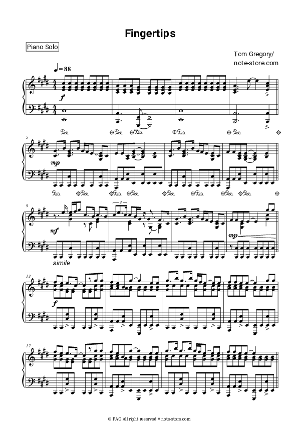 Fingertips - Tom Gregory Piano Sheet Music - Piano.Solo