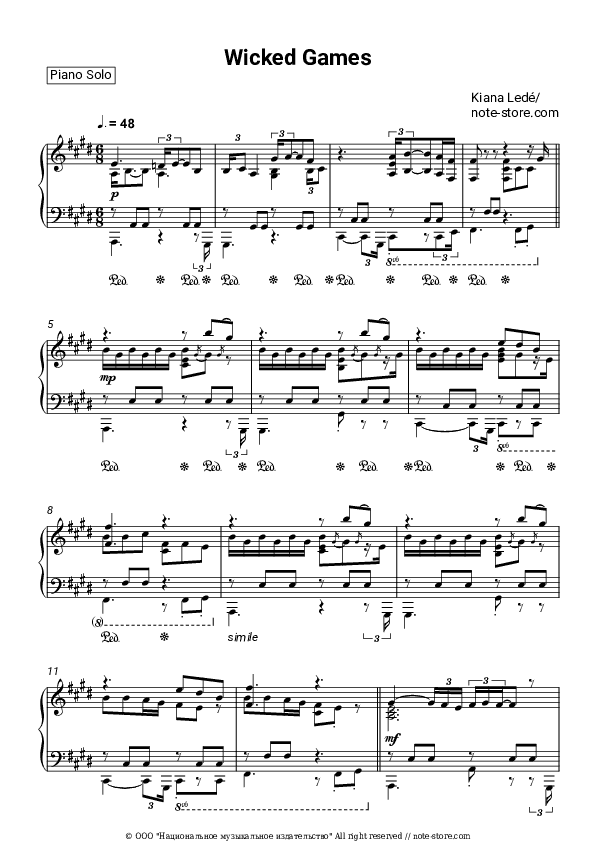 Wicked Games - Kiana Ledé Piano Sheet Music - Piano.Solo