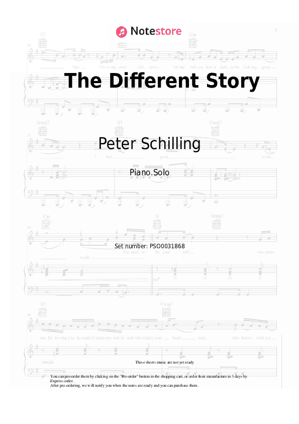 The Different Story - Peter Schilling Piano Sheet Music - Piano.Solo