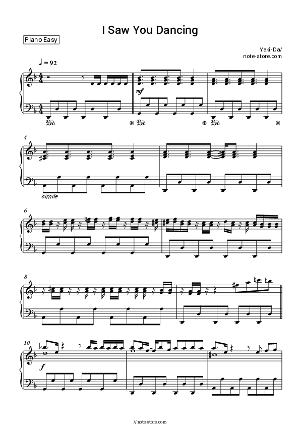 I Saw You Dancing - Yaki-Da Piano Sheet Music Easy - Piano.Easy