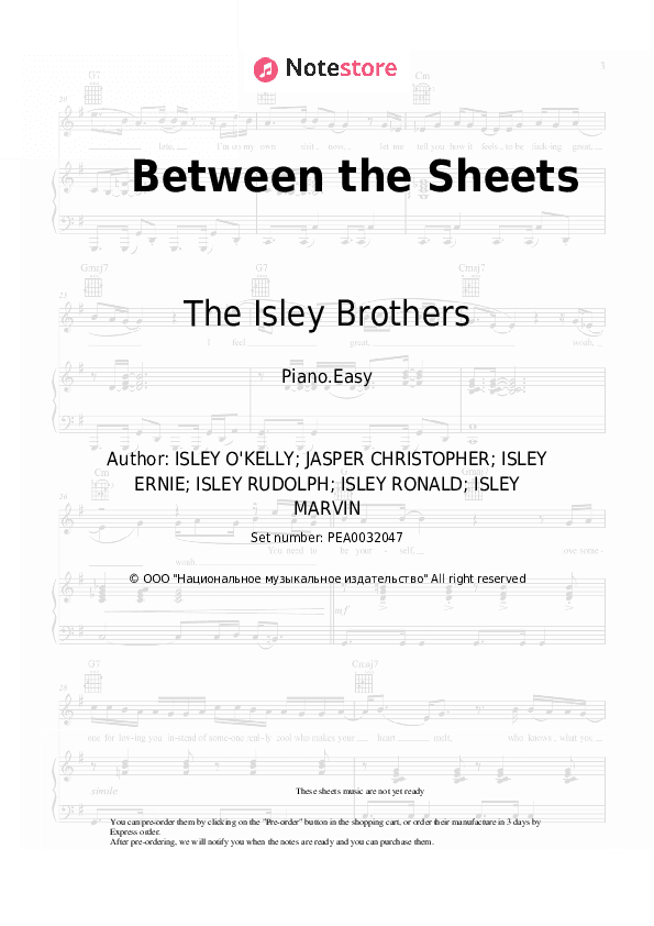 Between the Sheets - The Isley Brothers Piano Sheet Music Easy - Piano.Easy