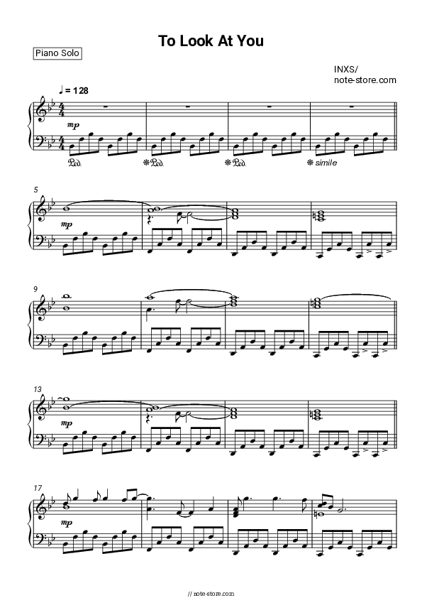 To Look At You - INXS Piano Sheet Music - Piano.Solo