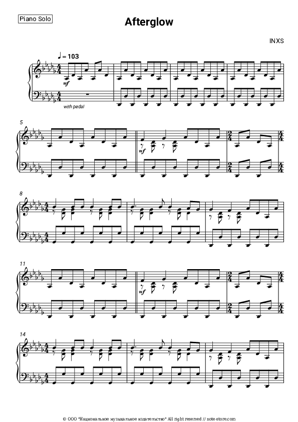 Afterglow - INXS Piano Sheet Music - Piano.Solo