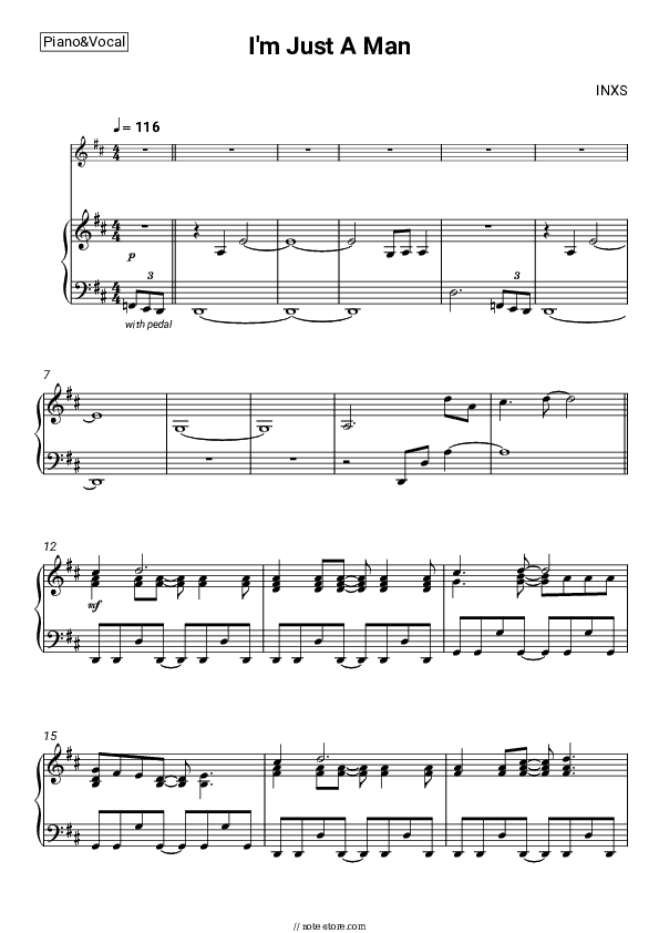 I'm Just a Man - INXS Piano Sheet Music with the Voice part - Piano&Vocal