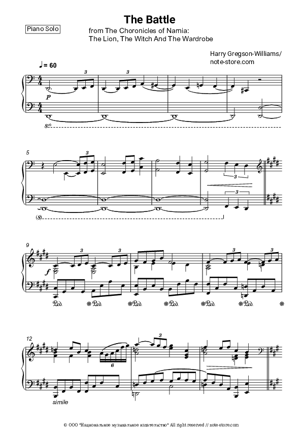 The Battle - Harry Gregson-Williams Piano Sheet Music - Piano.Solo