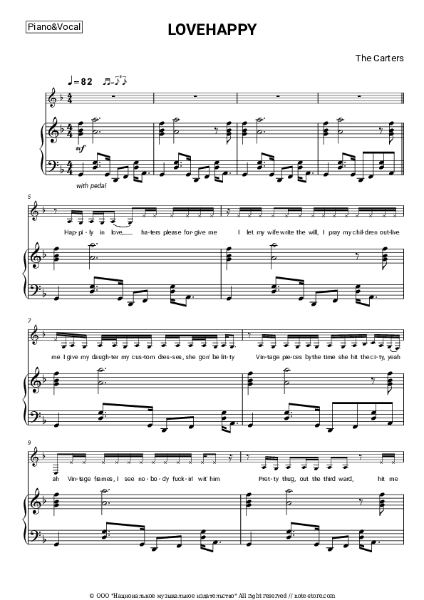 Lovehappy - Beyonce, Jay-Z Piano Sheet Music with the Voice part - Piano&Vocal